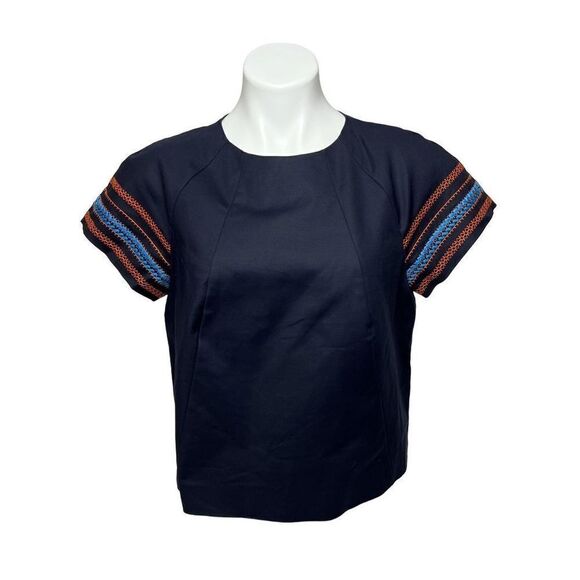 Brooks Brothers NWT navy blue tailored short sleeve top with embroidered sleeves - Picture 1 of 13